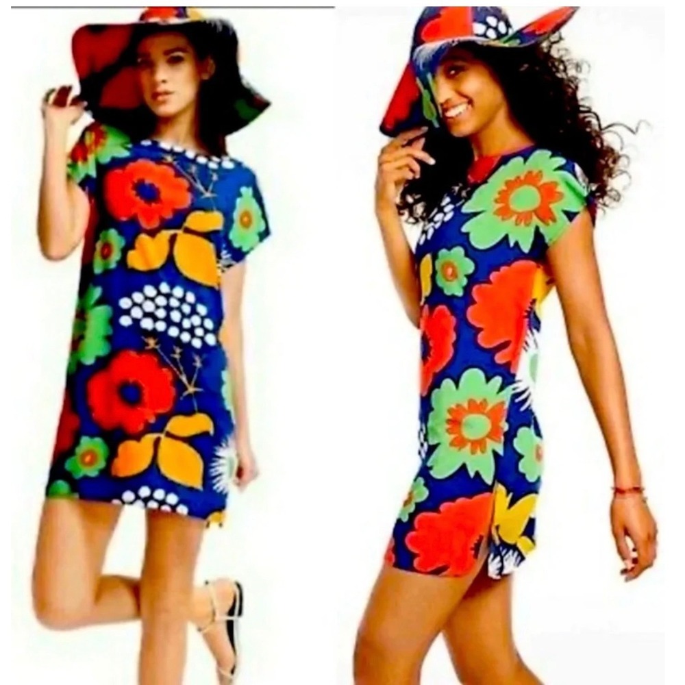 Marimekko‎ for Target Floral Shift Dress Blue Orange Mod Boho Size Artsy M